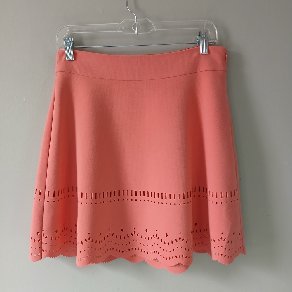 Ann Taylor Loft Women's Size 6 Coral Pink Eyelet Scallop Mini Skirt Lined NWT!!!